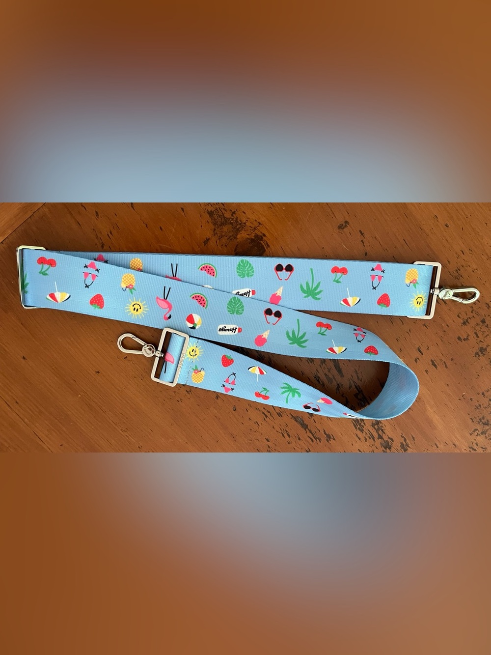 Harveys Click n’ Carry Seatbelt Crossbody Strap - Light Blue w/Summer Icons - Picture 2 of 2